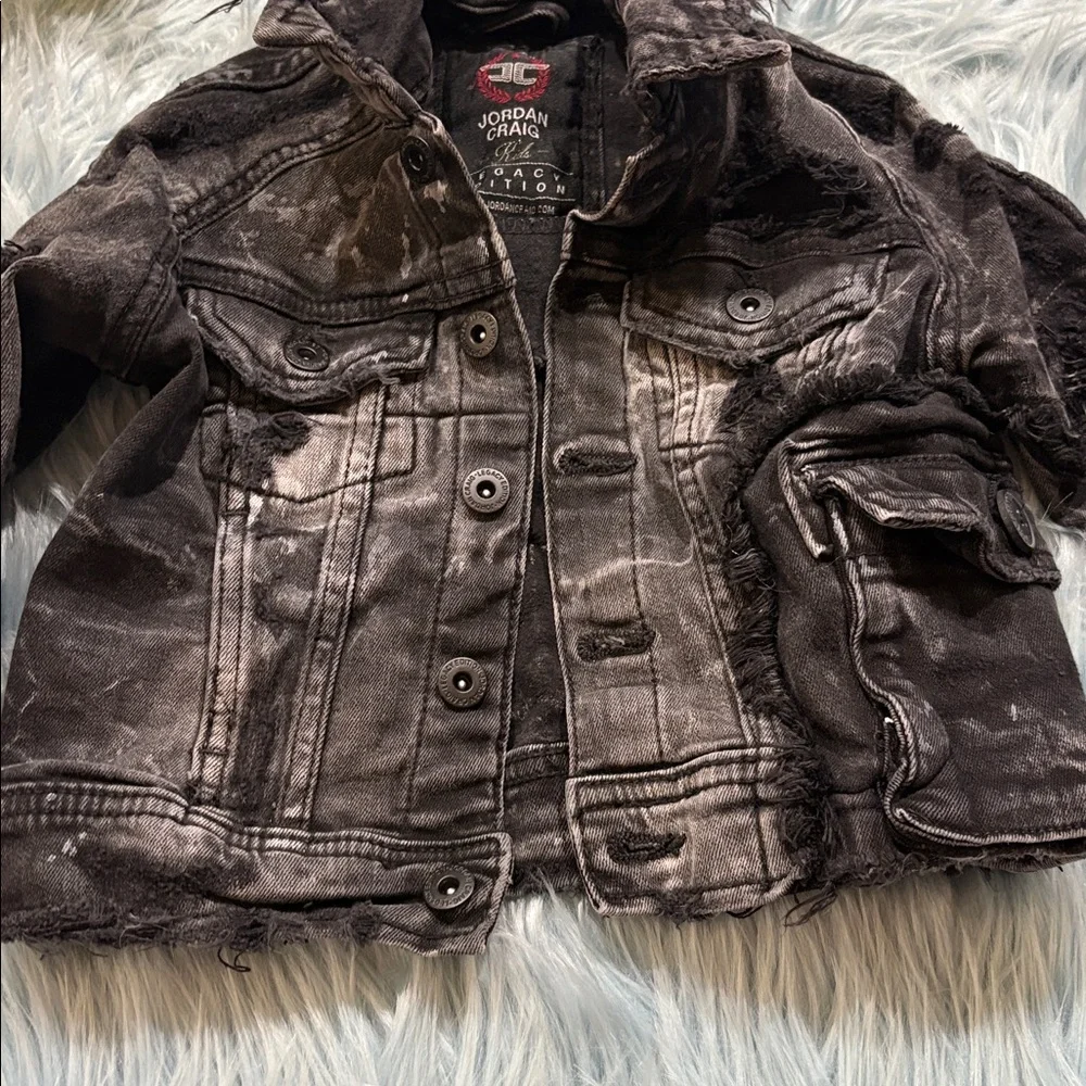 JC Jordan Craig Bayside Denim Trucker Jacket Black Distressed Sz 2